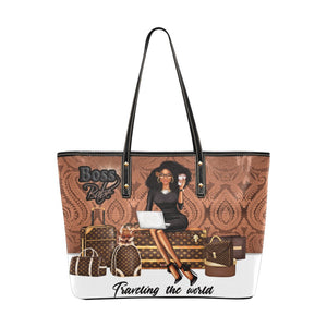 Traveling the World Boss Babe Chic Leather Tote Bag
