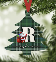 Load image into Gallery viewer, Personalized Initial - Plaid Christmas Tree Ornament
