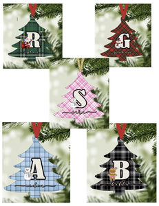 Personalized Initial - Plaid Christmas Tree Ornament