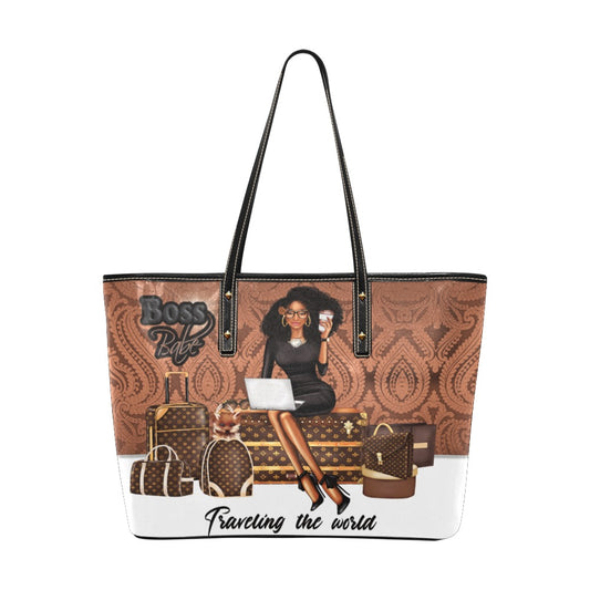 Traveling the World Boss Babe Chic Leather Tote Bag