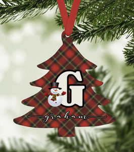 Personalized Initial - Plaid Christmas Tree Ornament